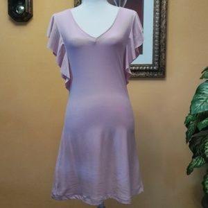 Derek Heart Ruffle Sleeve V-Neck Open Back Dress